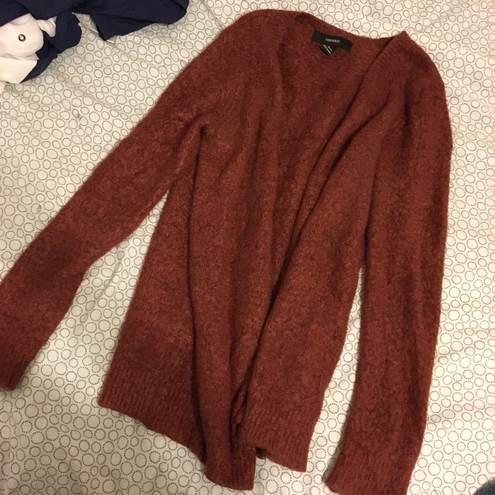Rust color fake cashmere-like cardigan